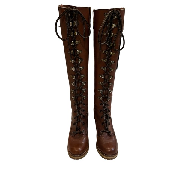 Chandlers 70’s Vintage Leather Knee High Boots Lace Up Granny Boots - Picture 6 of 16